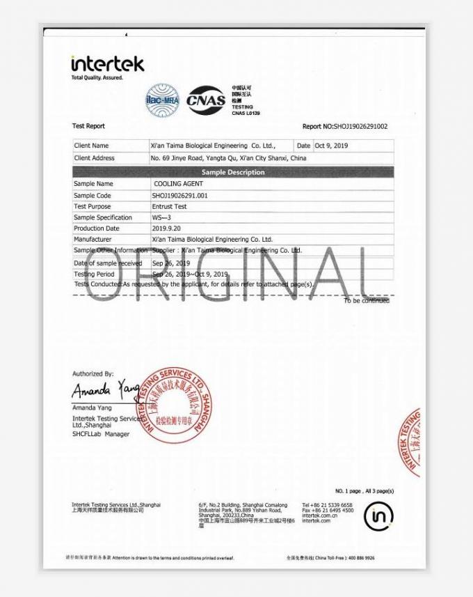 99% Min Cooling Agent WS-3 Koolada Water Insoluble HALAL & Intertek Certified 2