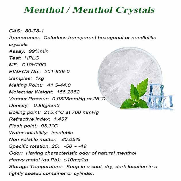 CAS 89-78-1 Menthol Crystals Food Grade Additives 1